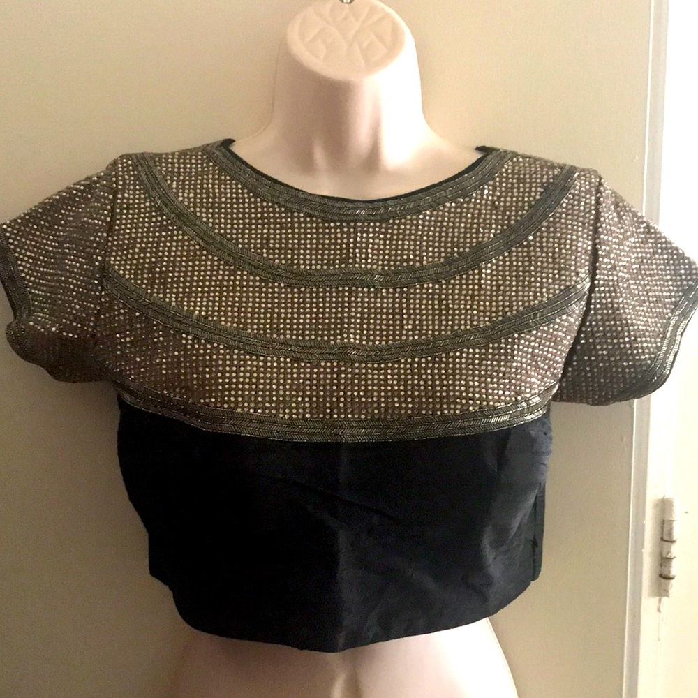 NWT Black Beaded crop top/ sari blouse
